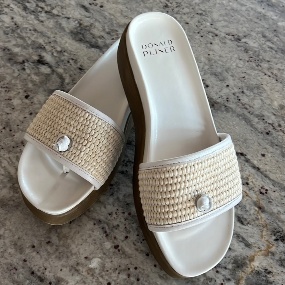 Donald J. Pliner Tan and White Slide Sandals